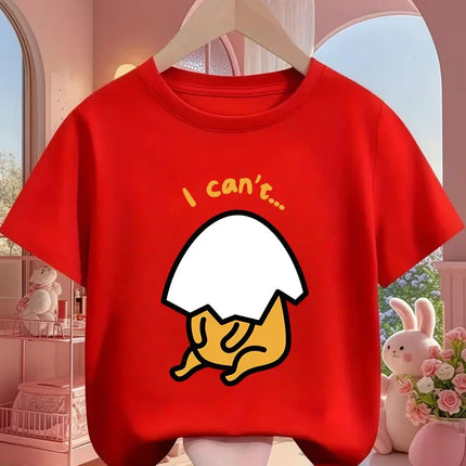 Cute Kawaii Gudetama T-Shirt For Kids Boys Girls Summer Cartoon Crew Neck Fashion Street Casual Wear 3-14 Years