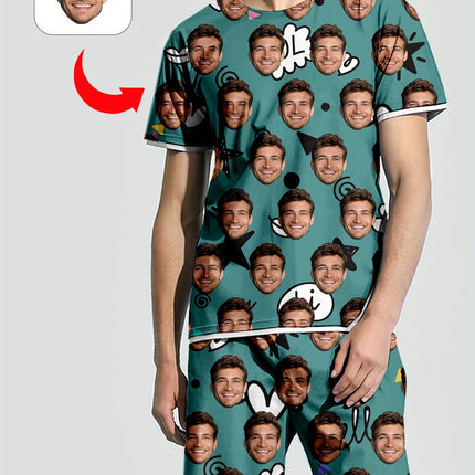 Men's Women's Facial Printed T-Shirt Shorts Set Personal Photo Customize Pajamas Comfortable Loose Home Set Valentine's Day Gift