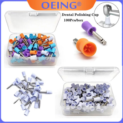 OEING 100pcs/box Dental Polishing Cup Tooth Polish Colorful Rubber Brush Polisher Prophy for Low Speed Handpiece Oral hygiene