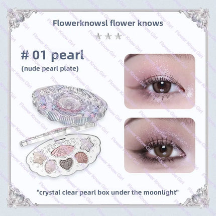 Flower Knows Shell Pearl Collection 6Colors Matte Pearl Sea Eyeshadow Palette Metallic High-Pigment Long-lasting Eye Makeup