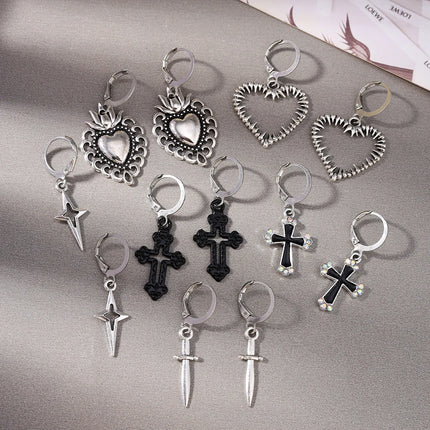 Aihua 12pcs Fashion Silver Color Heart Drop Earrings Set for Women Teens Simple Cross Pendant Dangle Earring Y2K Party Jewelry