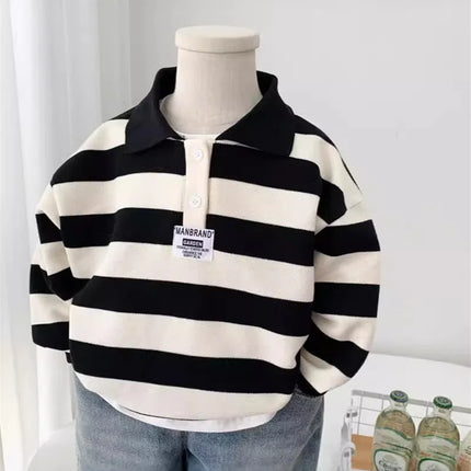 Boys Striped Sweatshirt New Spring Kids Long Sleeve Pullover Teen Cotton Lapel Polo Tops Autumn Children Clothes 2-12 Years