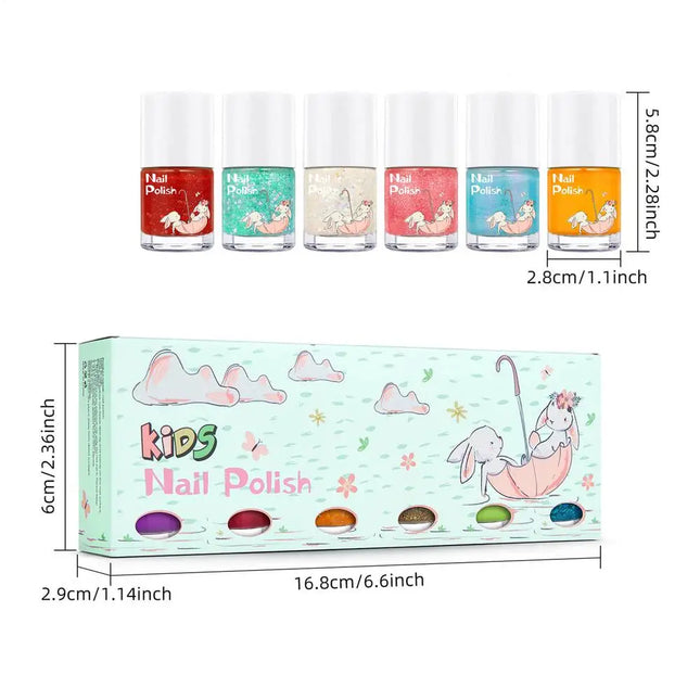 6Colors Nail Polishs Peel-off Gel Sticker Non Toxic Quick Dry Peel Off Gel Glitter Sequins Nude Water-based Nail Polishs