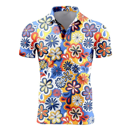 Men's Retro Short Sleeve Polo Shirts 3D Full Print Flower T-Shirts for Men Summer Casual Oversized Tee Shirt Tops Blusa Masculina