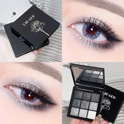 Punk Smoked Black Gray 9 Color Eyeshadow Makeup Palette Dark Color Pressed Glitter for Eyes Shadow Pigment Powder Cosmetics