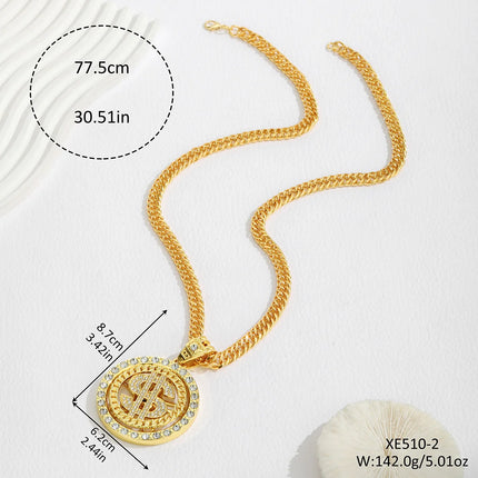 A Trendy Dollar Pendant Necklace with a Unique Style, Featuring a Diamond-Encrusted Dollar Cuban Chain