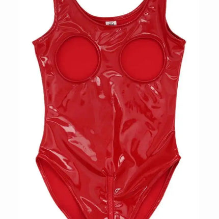 S-5XL Wet Look PVC Tank Catsuit Hollow Out Shiny PU Leather Zipper Open Crotch Bodysuit Tight Sexy Body Teddies Clubwear Unitard