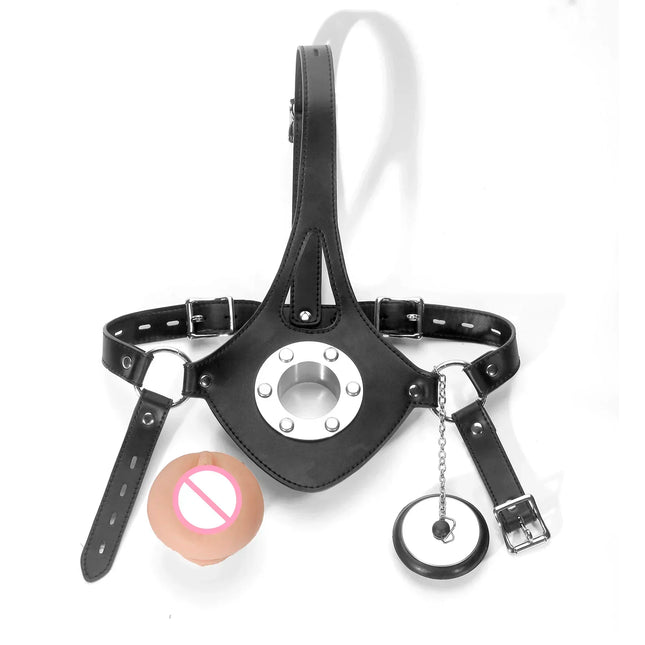 New Silicone Pussy Gag Balls PU Leather Headgear Mask Plugs Fixed Tongue Gag Balls Open Mouth Sex Toys Adult Couples Play 수갑