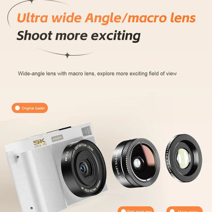 5K Professional Digital Camera Wide Angle Digital Zoom 64MP Camcorder Photography 3 Inch Screen Vlog Video Recorder WIFI Webcam