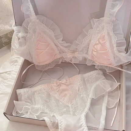 Lolita Girls Thin Cute Lace Small Bra Women Triangle Cup Bra Sexy  Underwear Women Set  Sexy Lingerie