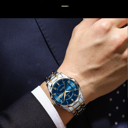 POEDAGAR Luxury Business Men's Wristwatch Stainless Steel Date Week Man Watch Waterproof Luminous Fashion Quartz Watches For Men