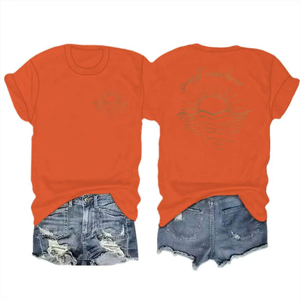 Beach Sunset Graphic T Shirts Women Men Beach Sunset Design Casual Tops Tees Tropical Beach Short Sleeve T-shirt