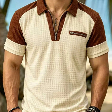 2026 New Men's Short Sleeve T Shirt Grid lapel Polo Shirt with Pockets Breathable Loose Basic Shirts for Men Lightweight Tops