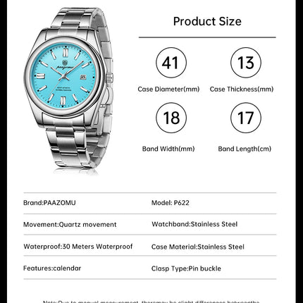 PAAZOMU Fashion Round Quartz Man Clock Waterproof Luminous Date Stainless Steel Watches For Men Luxury Business Men Wristwatch
