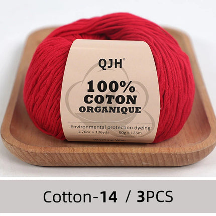 3PCS 100% Organic Cotton Yarn Machine Washable For Adult Baby Sweaters/Gloves/Scarves/Hats Etc. 50 gr (1.76 oz) 125 m (136 yrd)