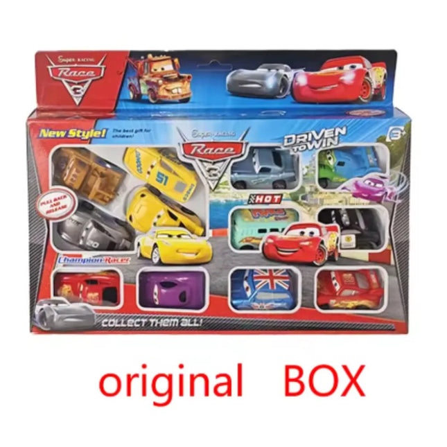 12pcs/Set Pixar Cars Lightning Mcqueen Jackson Storm Mater Pvc Model Back-Force Car Toy For Kids Birthday Gift Set @