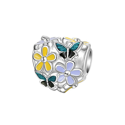 925 Silver Flowers Bouquet Rose Sunflower Blossom Petal Charms Beads Pendant Bracelet Necklace DIY Valentine's Day Gift Jewelry