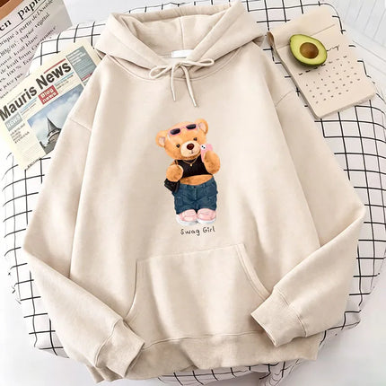Funny Cool Bear Cartoon Print Hoodie Fleece Hoodies Sweatshirts Men Women Tops Pullovers Hoodie Sweatshirt