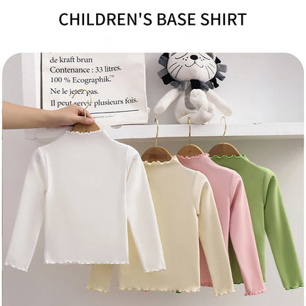 Girls' Long-Sleeve T-Shirt with Ruffle Edges, Soft and Warm Fashion Solid Color Tops, Cute Spring Autumn Casual Shirt for Kids