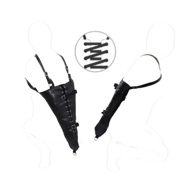 BDSM Leather Long Arm Restraint Gloves with Adjustable Straps Zipper Closure Handcuffs for Couple Hand Bondage Adult Sex Toys