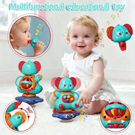 Blue elephant gyro toy with a huge suction cup that can rotate 360 degrees, promoting parent-child interaction