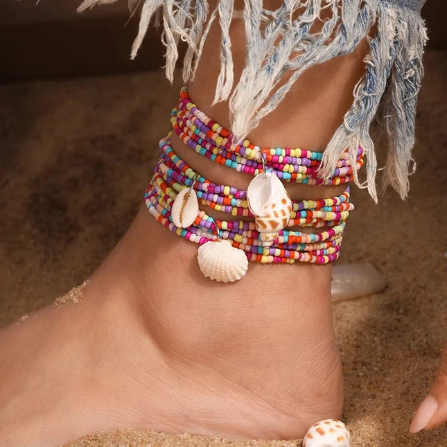 3pcs/set Boho Multi-layer Shell Conch Anklet for Women Girls Handmade Beaded Ankle Bracelet Summer Beach Jewelry Gift