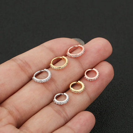 Stainless Steel Cubic Zircon Fake Nose Ring for Women Round Cartilage Tragus Helix Ear Nose Piercing Falso Body Jewelry