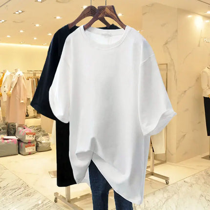 Women's Clothing Fashion Cotton O-neck Short Sleeve T-shirt Summer Casual Loose Oversized Solid Top Tee Basic Pullover 45-105Kg