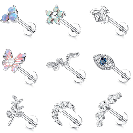 Drperfect 16G Cartilage Earrings Stud for Women Stainless Steel Flat Back Butterfly Moon Flower Helix Tragus Piercing Jewelry