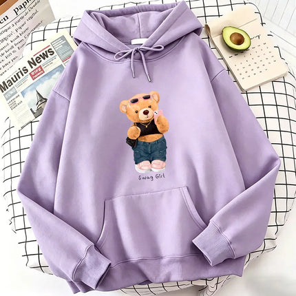 Funny Cool Bear Cartoon Print Hoodie Fleece Hoodies Sweatshirts Men Women Tops Pullovers Hoodie Sweatshirt