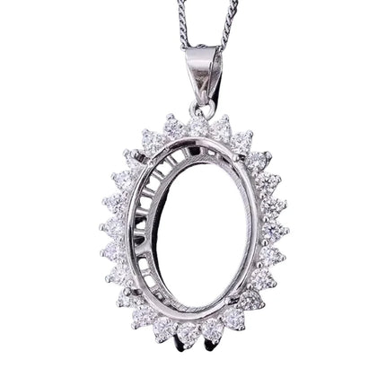 MeiBaPJ Inlay Multi Size Oval Gemstone S925 Sterling Silver DIY Empty Pendant Holder for Women Fine Charm Wedding Jewelry