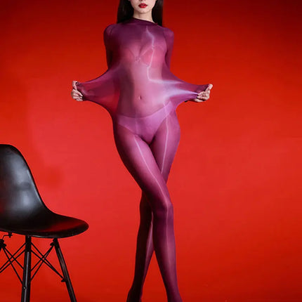 Sexy 5D Bodystocking Women's Oil Shiny Glossy Sheer Bodysuit Ultrathin Seamless Jumpsuit Lady Erotic Tights Clubwear Unitard