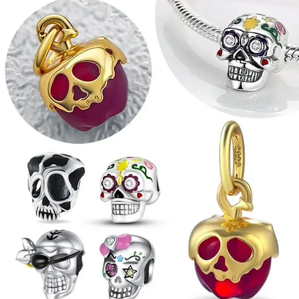 925 Sterling Silver Gold Red Apple Bone Halloween Series Beaded Charm for Women Diy Original Brand Bracelet Jewelry Making Gift