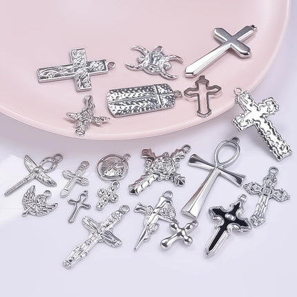 5pcs/Lot High Quality Stainless Steel Cross Pendants For Jewelry Making Supplies Metal Rose Lava Ankh Cross Charms DIY Materials