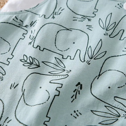 0-18 Baby Jumpsuit Cartoon Shoulder Strap Elephant Cotton Comfortable And Soft Boy And Girl Summer Short Sleeved Newborn Clothes