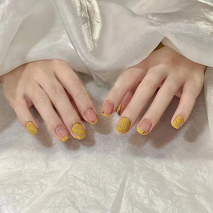 Dark Brown Flowers 24 Pcs Press-on Nails Pink Nail Polish Glossy Artificial Finger Manicure Reusable False Nails