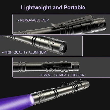 1-8PCS 395nm UV LED Pen Light,Blacklight Flashlight w/ Clip Portable Detector for Hotel/Pet Urine/Bed Bugs/Camping(AAA Battery)
