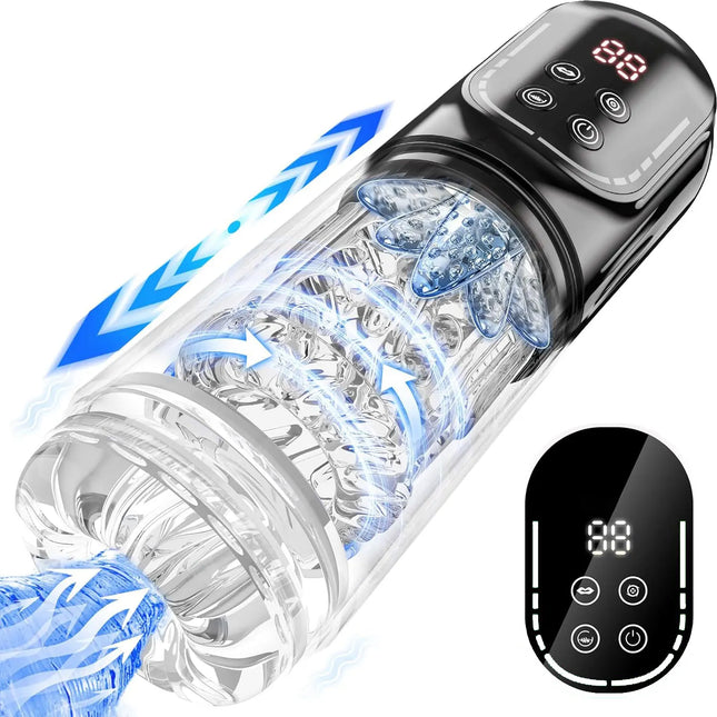 Automatic Thrusting Rotation Male Masturbator Sucking Licking LCD Vacuum Penis Pump Water SPA Real Pocket Pussy Sex Toys for Men