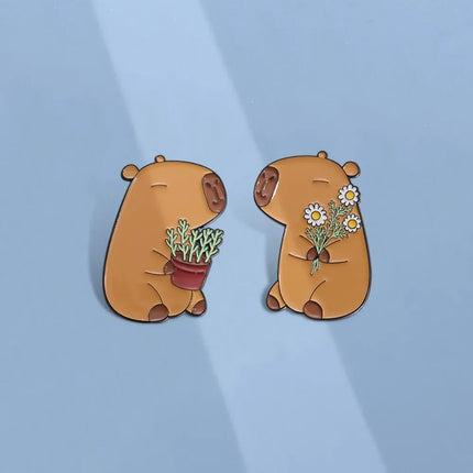 Cute Capybara Enamel Pins Cartoon Animal  Metal Brooches Shirt Backpack Lapel Badge Jewelry Gift for Kids Friends