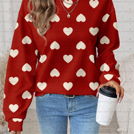 2025 Women Graphic Red Heart Long Sleeve Sweatshirt  Hoodies Women Harajuku Women's Round Neck Sweatshirt Hoodie Females hoodies