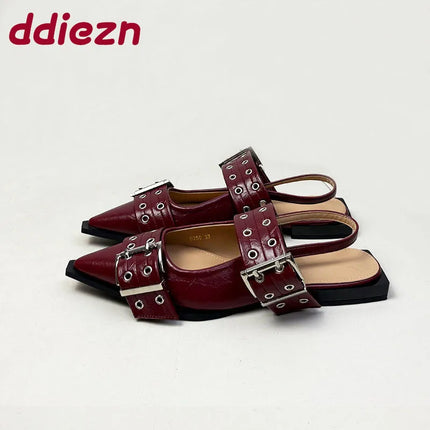 Big Size 43 Fashion Buckle Strap Ladies Flats Shoes Luxury Female Sandal Pointed Toe Women Flats With Shoes New In Summer Spring