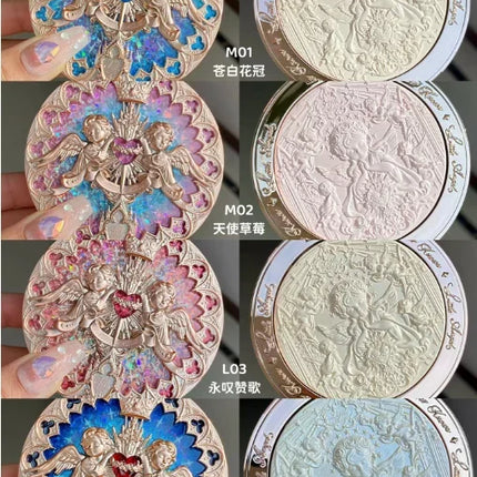 Flower Knows Little Angel Series Cosmetics 4 Color Relief Highlights Matte Shimmer Sense Delicate Contour Palette Makeup