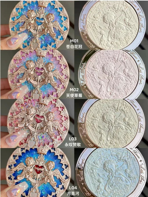 Flower Knows Little Angel Series Cosmetics 4-Color Relief Highlights Matte Shimmer Delicate Contour Palette Makeup