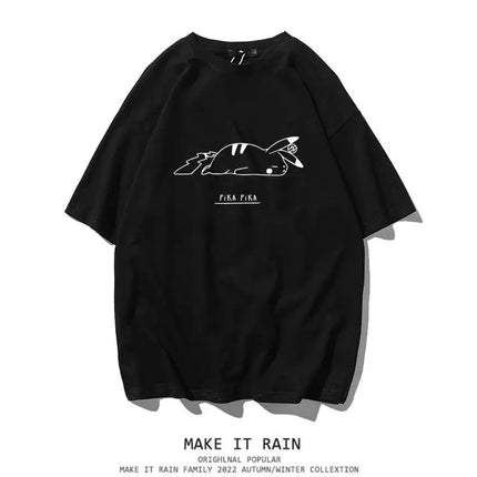 Japanese Super Hot Pikachu Trendy Printed Short Sleeved T-shirt Summer Trend Ins Versatile Top T-shirt Simple Men's and Women's