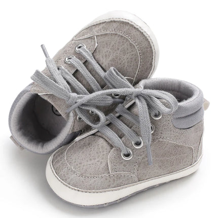 Spring and Autumn High Top With PU Anti Slip Baby Shoes 0-1 Year Old Baby Casual Sports Soft Soled Walking Shoes