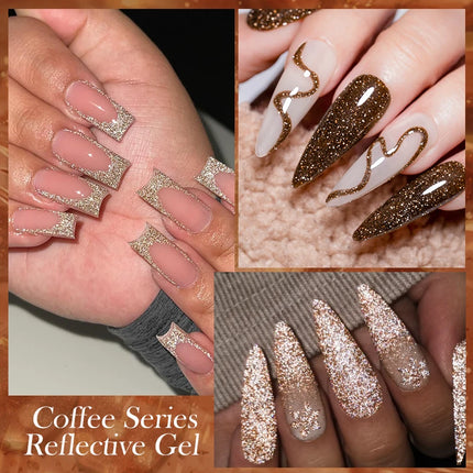 6pcs Coffee Brown Reflective Glitter Gel Nail Polish Set Dark Flashy Semi Permanent Soak Off UV Gel Varnish Nail Supplies Salon