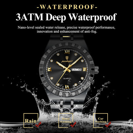 POEDAGAR Business Men's Watches Waterproof Luminous Week Date Fashion Men's Wristwatch Stainless Steel Quartz Watch For Men Reloj