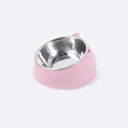 Cat Dog Bowl 15 Degrees Raised Non Slip Puppy Base Cat Food DrinkingStainless Steel  Water Feeder Tilt Safeguard Neck Pet