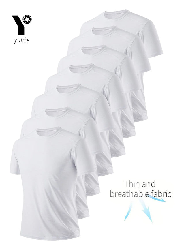 Round Neck 7-Piece White Ultra-Light Men's Quick-Drying Breathable Sweat-Absorbent T-Shirt Suitable for Fitness Gym and Running