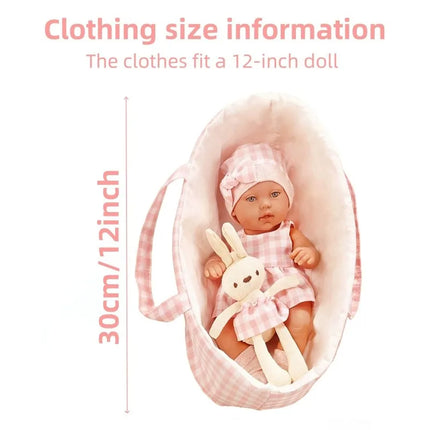 For 12 Inch 30cm Baby Reborn Dolls Outfits Clothing Carry Cot Cartoon Bear Winter Pajamas Jumpsuit Plush Clothes Accessories